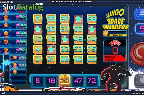Οθόνη4. Slingo Space Invaders Κουλοχέρης
