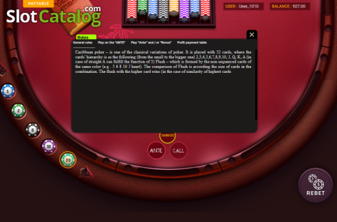 Οθόνη5. Caribbean Poker (Smartsoft Gaming) Κουλοχέρης 