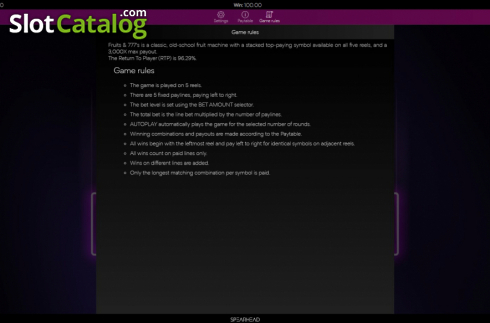 Οθόνη9. Fruits And Sevens (Spearhead Studios) Κουλοχέρης