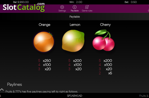 Οθόνη7. Fruits & 777's Slider Κουλοχέρης