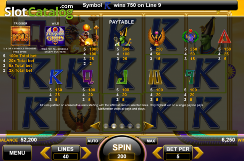 Οθόνη7. Egyptian Gods (Spin Games) Κουλοχέρης