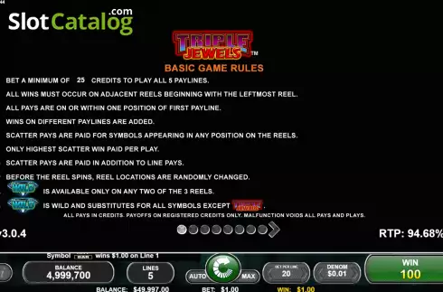 Οθόνη5. Triple Jewels (Spin Games) Κουλοχέρης 