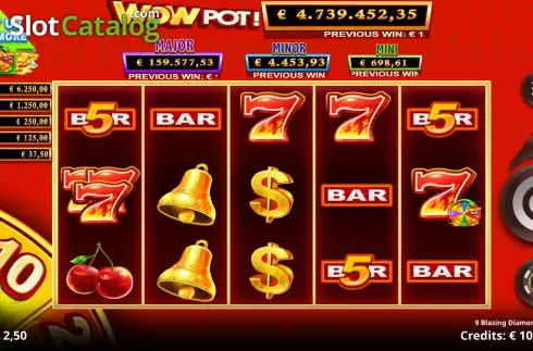 Οθόνη3. 9 Blazing Diamonds Wowpot Κουλοχέρης