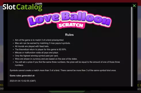 Οθόνη6. Love Balloon Scratch Κουλοχέρης