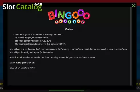 Οθόνη6. Bingooo Scratch Κουλοχέρης
