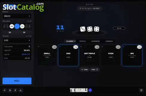 Οθόνη3. Sic Bo (Stake Originals) Κουλοχέρης 