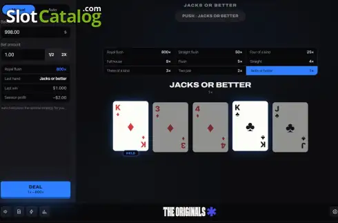 Οθόνη3. Video Poker Jacks or Better (Stake Originals) Κουλοχέρης