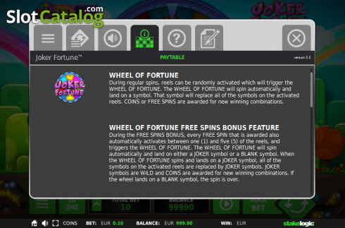 Πίνακας πληρωμών 1. Joker Fortune Κουλοχέρης