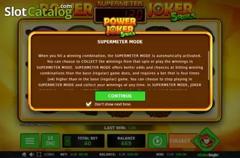 Οθόνη λειτουργίας υπερμέτρησης. Power Joker 5 Reels (Classic Joker) Κουλοχέρης 