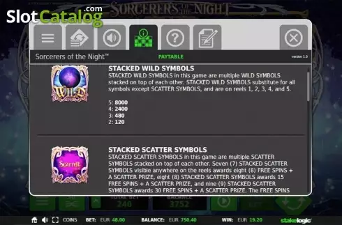 Πίνακας πληρωμών 1. Sorcerers of the Night Κουλοχέρης