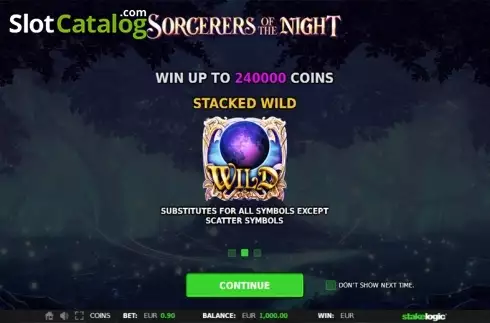 Οθόνη Intro Game 2. Sorcerers of the Night Κουλοχέρης