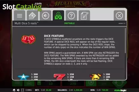 Οθόνη2. Multi Dice 5 Reels Κουλοχέρης