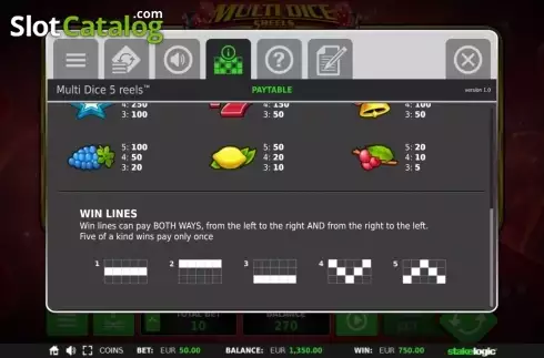 Οθόνη4. Multi Dice 5 Reels Κουλοχέρης