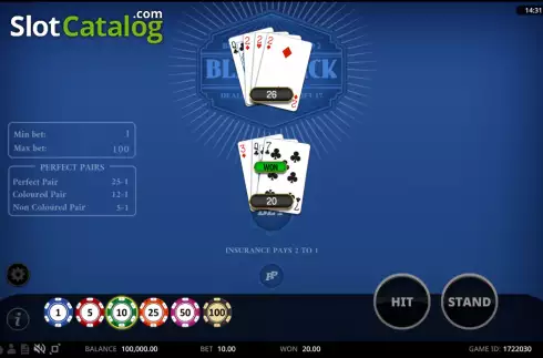 Οθόνη4. Perfect Pairs Blackjack (Swintt) Κουλοχέρης 