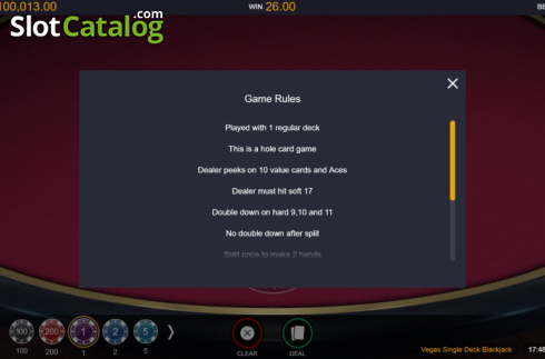 Οθόνη6. Vegas Single Deck Blackjack (Switch Studios) Κουλοχέρης