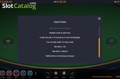 Οθόνη7. Multi Hand Classic 6 Deck Blackjack Κουλοχέρης