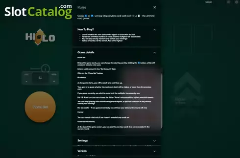 Οθόνη6. Hi-Lo (Turbo Games) Κουλοχέρης
