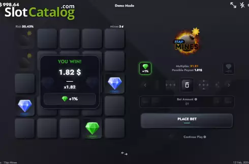 Οθόνη3. 1Tap Mines Κουλοχέρης