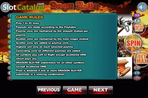 Πίνακας πληρωμών 2. Dragon Master (Wager Gaming) Κουλοχέρης