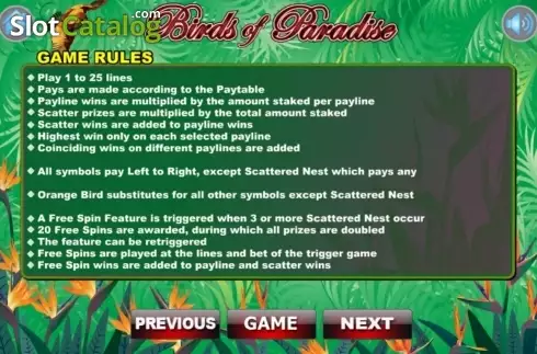 Οθόνη3. Birds Of Paradise (Wager Gaming) Κουλοχέρης 