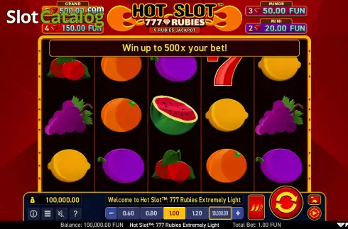 Οθόνη2. Hot Slot: 777 Rubies Extremely Light Κουλοχέρης