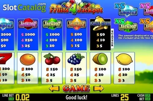Πίνακας πληρωμών 1. Fruits 4 Jackpot HD Κουλοχέρης
