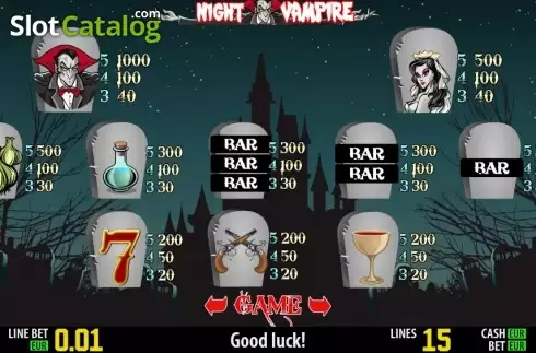 Πίνακας πληρωμών 1. Night Vampire HD Κουλοχέρης