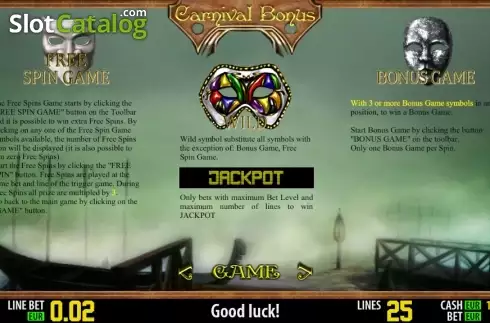 Πίνακας πληρωμών 2. Carnival Bonus HD Κουλοχέρης