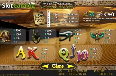 Πίνακας πληρωμών 1. Book of Pharaon HD Κουλοχέρης