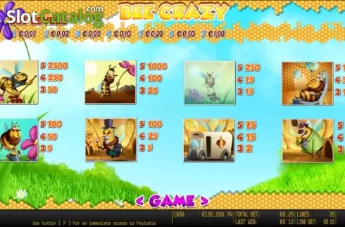 Πίνακας πληρωμών 1. Bee Crazy HD Κουλοχέρης