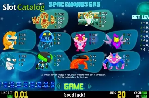 Πίνακας πληρωμών 1. Space Monsters HD Κουλοχέρης
