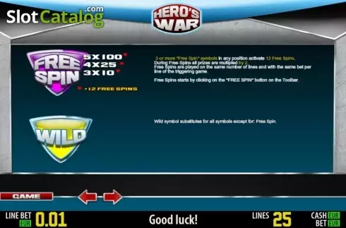 Πίνακας πληρωμών 2. Hero's War HD Κουλοχέρης