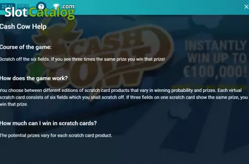 Οθόνη7. Cash Cow (Zeal Instant Games) Κουλοχέρης