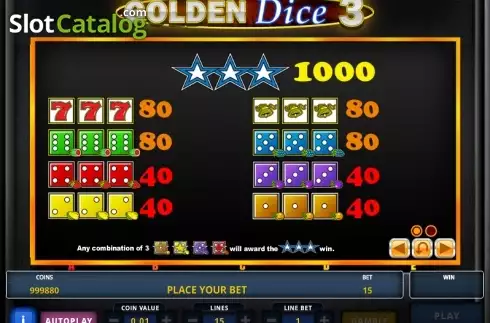 Πίνακας πληρωμών 1. Golden Dice 3 Κουλοχέρης 