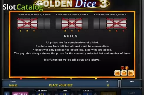 Πίνακας πληρωμών 2. Golden Dice 3 Κουλοχέρης 