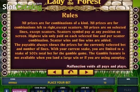 Πίνακας πληρωμών 3. Lady of the Forest Κουλοχέρης