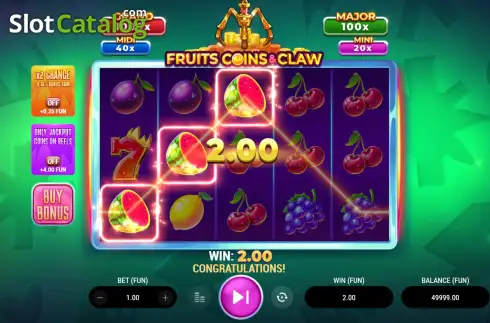 Οθόνη3. Fruits, Coins & Claw Κουλοχέρης