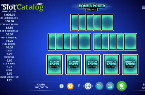 Οθόνη2. Bonus Poker - Power Poker Κουλοχέρης