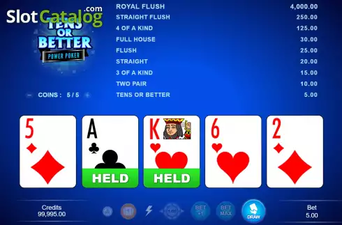 Οθόνη2. Tens or Better - Power Poker (Flip Five Gaming) Κουλοχέρης