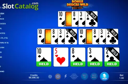 Οθόνη2. Bonus Deuces Wild - Power Poker Κουλοχέρης