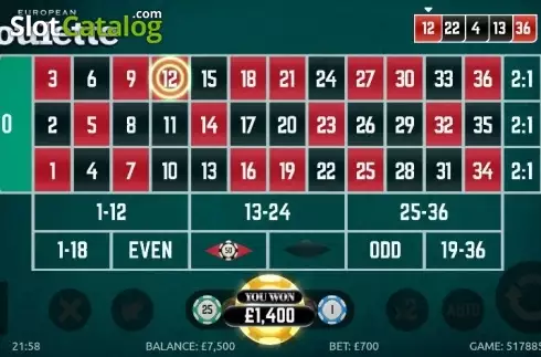 Οθόνη4. European Roulette (G.Games) Κουλοχέρης 