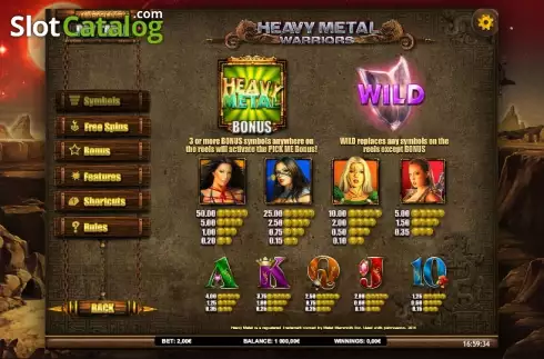 Πίνακας πληρωμών 1. Heavy Metal Warriors Κουλοχέρης