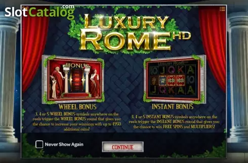 Τα χαρακτηριστικά του παιχνιδιού. Luxury Rome Κουλοχέρης