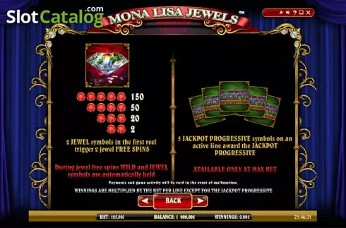 Πίνακας πληρωμών 1. Mona Lisa Jewels Κουλοχέρης