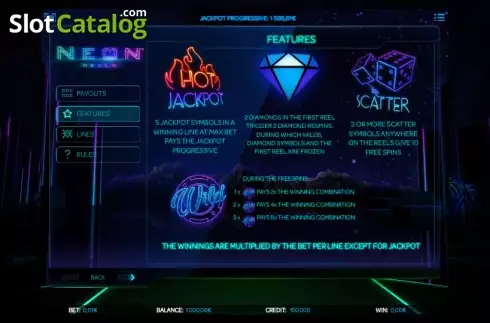 Πίνακας πληρωμών 2. Neon Reels Κουλοχέρης