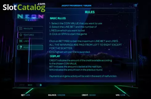 Πίνακας πληρωμών 4. Neon Reels Κουλοχέρης