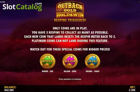 Οθόνη7. Outback Gold Hold and Win Κουλοχέρης
