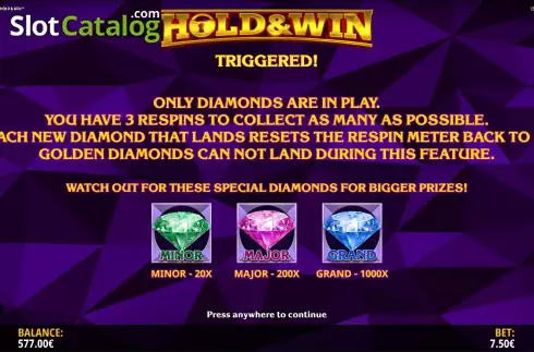 Οθόνη7. Brilliant Diamonds: Hold & Win Κουλοχέρης